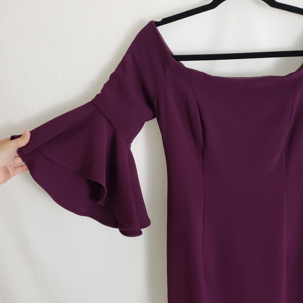 Vince Camuto Wine Off The Shoulder Bell Sleeve Cocktail Gown Dress Size 2 - Picture 3 of 9